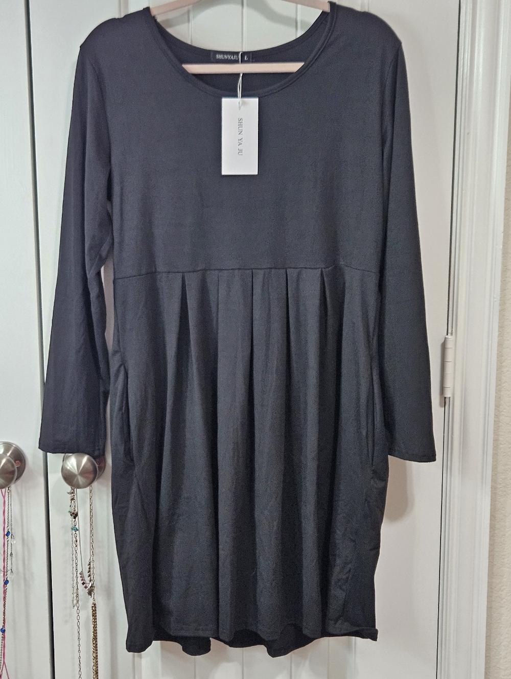 Black Long-Sleeve Pleated Women’s Dress